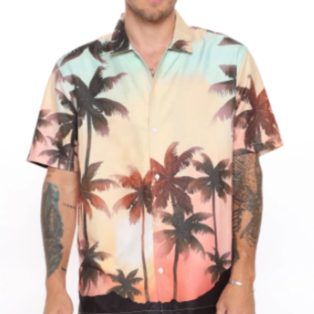 Cameron Short Sleeve Button Down Shirt - Palm Print - Men's Sizes - NWT